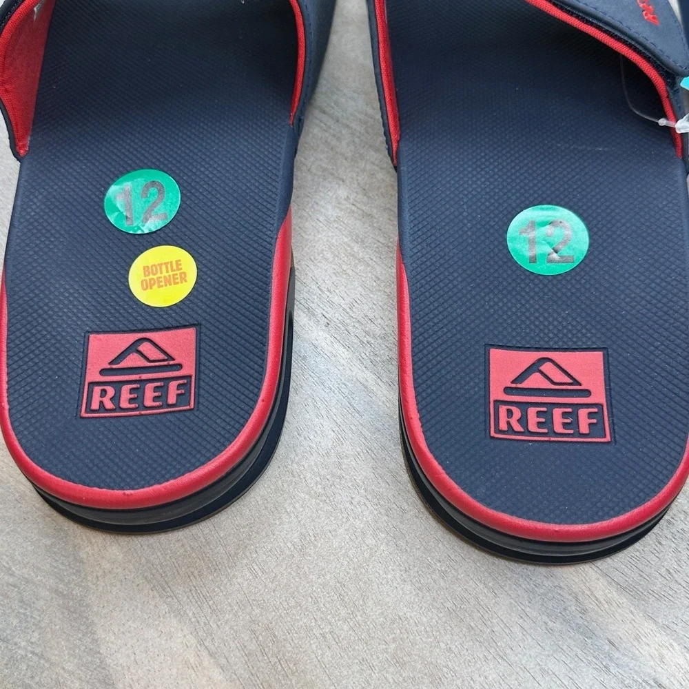 Boston Red Sox Reef Fanning Slides Mens 12 MLB Sandals Bottle Opener NWT